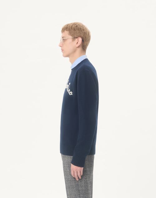 Valentino - シェ ヴァレンティノ エンブロイダリー ウール クルーネックニットプル - ブルー - メンズ - ニット